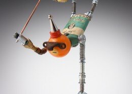 Amy Flynn, Mixed Media Artist creates amazing found object robots in her Fobots Studio in Raleigh, North Carolina.