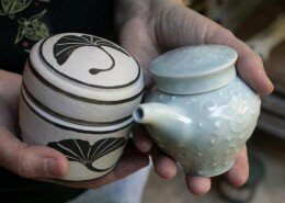 Deborah Harris, Potter, creates thrown porcelain bowls, mugs, vases, platters and more out of her Chapel Hill, NC studio.
