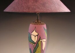 Barbara Mann Clay Artist in Norfolk, VA creates wheel-thrown bowls, lamps and serving pieces showcasing form, design and color and finished with a matte glaze and gold, silver or copper leaf.