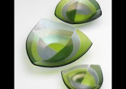 Marianne Shepardson, glass artist in Black Mountain, NC, creates colorful, fun and functional kiln-fired glass tableware, lighting, and wall art pieces.