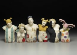 Nancy Kubale, ceramic and mixed media artist in NC, hand builds stoneware clay figures that contemplate our shared existence and individual essence.