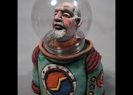 John Tobin, ceramic artist in Chesapeake, VA, creates sculpted figures from stoneware clay finished with a copper oxide wash and acrylic paint under