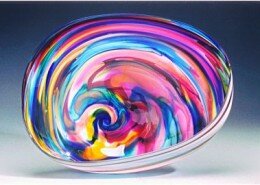David Goldhagen, Glass Artist in Western NC creates sculptural forms and handblown glass plates using bold colors and brilliant crystal in a modern style.