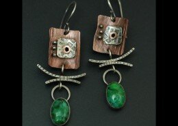 Maggie Joynt, Jeweler in NC, creates necklaces, earrings and bracelets with texture and movement using sterling silver, copper, brass and mixed gemstones.