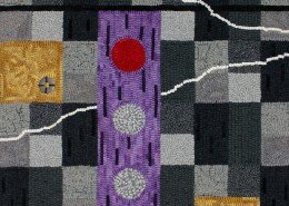 Lori LaBerge, Fiber Artist from Spruce Pine, NC, creates contemporary fiber art mixed-media pieces using traditional rug hooking techniques.