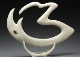 Jeff Pender Ceramic Artist in Morresville, North Carolina creates white earthenware abstract sculpture and totems with surfaces finished to look like bone, wood, metal.