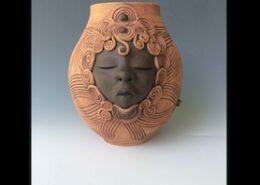 Carren Clarke is a potter in Richmond, Virginia.  Working out of her Woodland Heights Studio, Carren creates wheel thrown vessels adorned with faces in relief.  Geometry, texture and color add to the story of each piece.